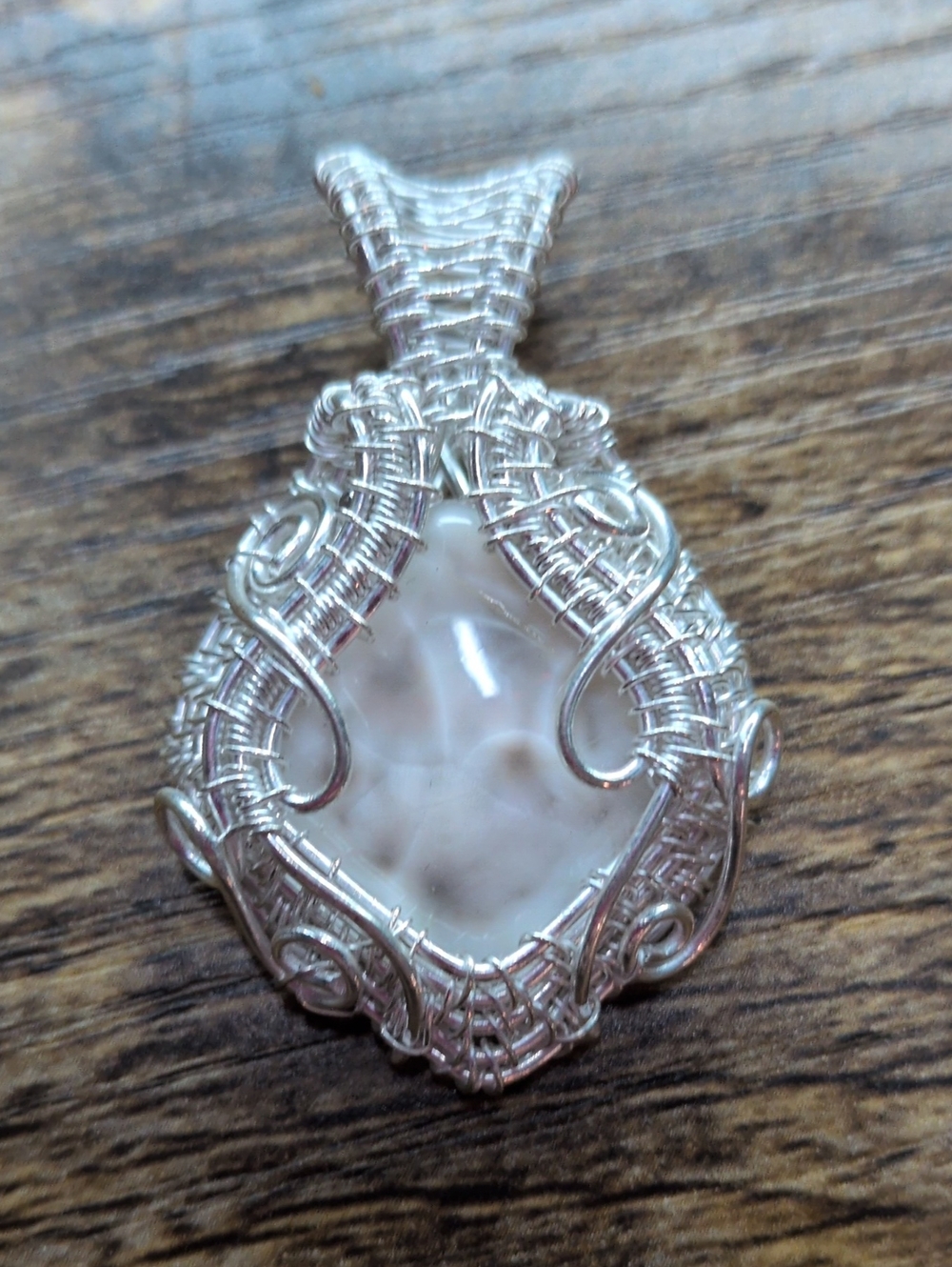 Handcrafted Silver Wire-Wrapped Thomasonite Pendant